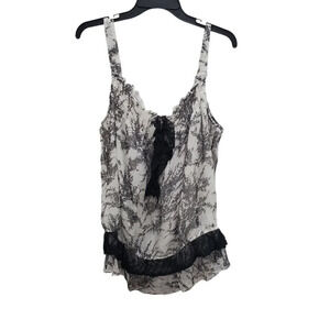 Daniel Rainn Women's White Black‎ Marble Print Chiffon Victorian Lace Tank XL